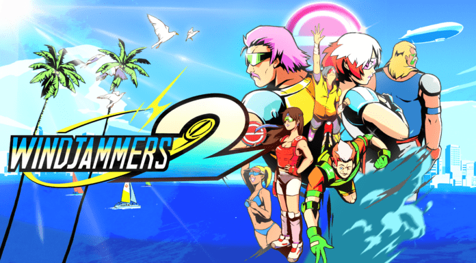 logo du jeu Windjammers 2 avec tous les personnages