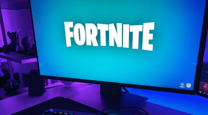 Le logo de fortnite sur un écran de PC